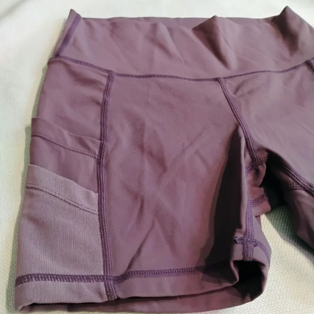 Seamaid Women’s Yoga Bike Shorts Small Purple 4" Inseam High Waist 4 Pockets - Picture 3 of 12